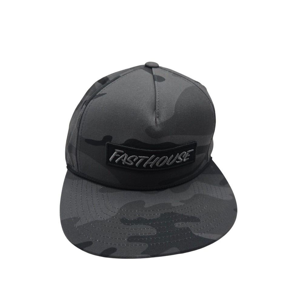 Fasthouse Ernie Hat Mens Grey Black Camo Snapback Embroidered Logo Rope Flat